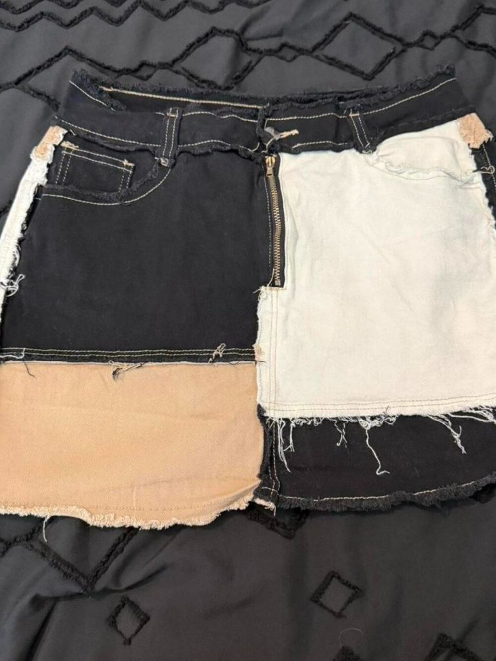 Jeans patchwork tan black and white skirt